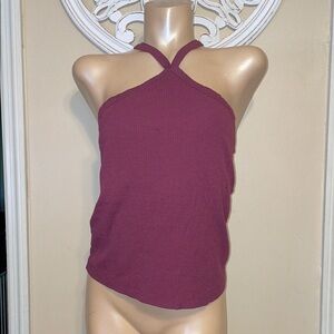 Old navy Women's Halter Top XL burgundy wine red ribbed shelf bra stretch basic